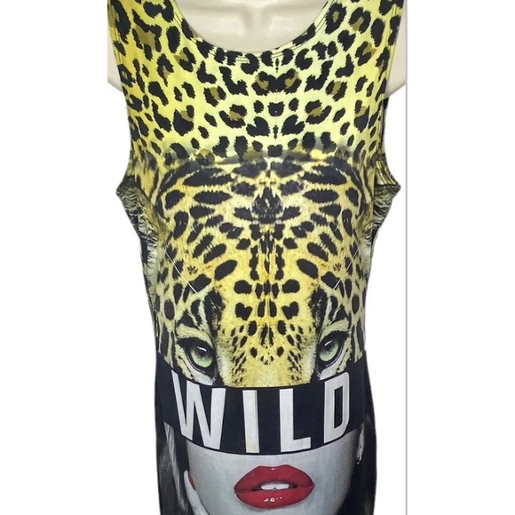 Blush Women's Cheetah Leopard WILD Dress 1X Yellow Black Red White Sleeveless - Picture 1 of 8
